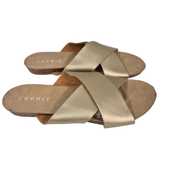 Esprit Gold Leather Criss Cross Gold Slide Sandals Women 9M NWOT - Picture 2 of 5